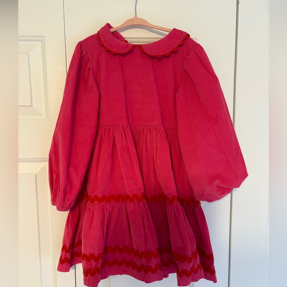 Mini Boden Bright Pink Tiered Long-Sleeve Dress - Picture 3 of 6